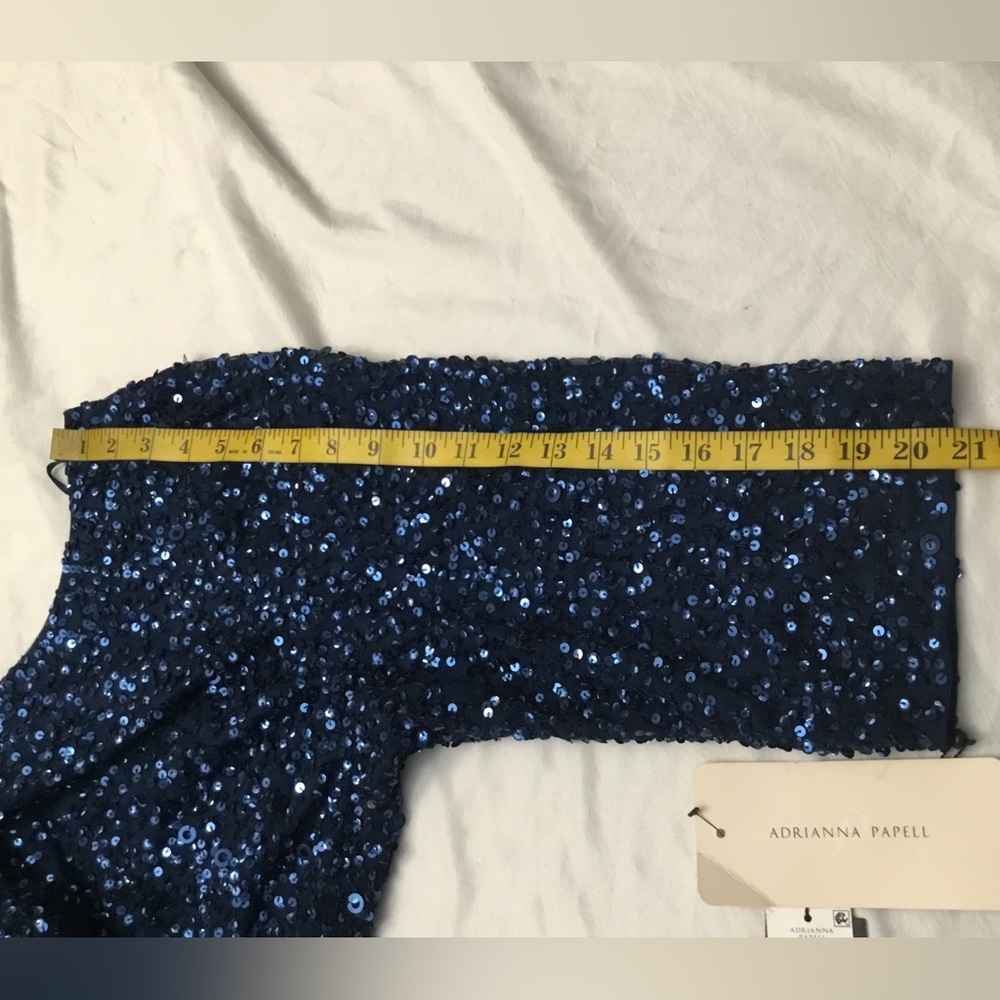ADRIANNA PAPELL Blue and Silver Embellished Gown with Scoop Neckline - Picture 7 of 16